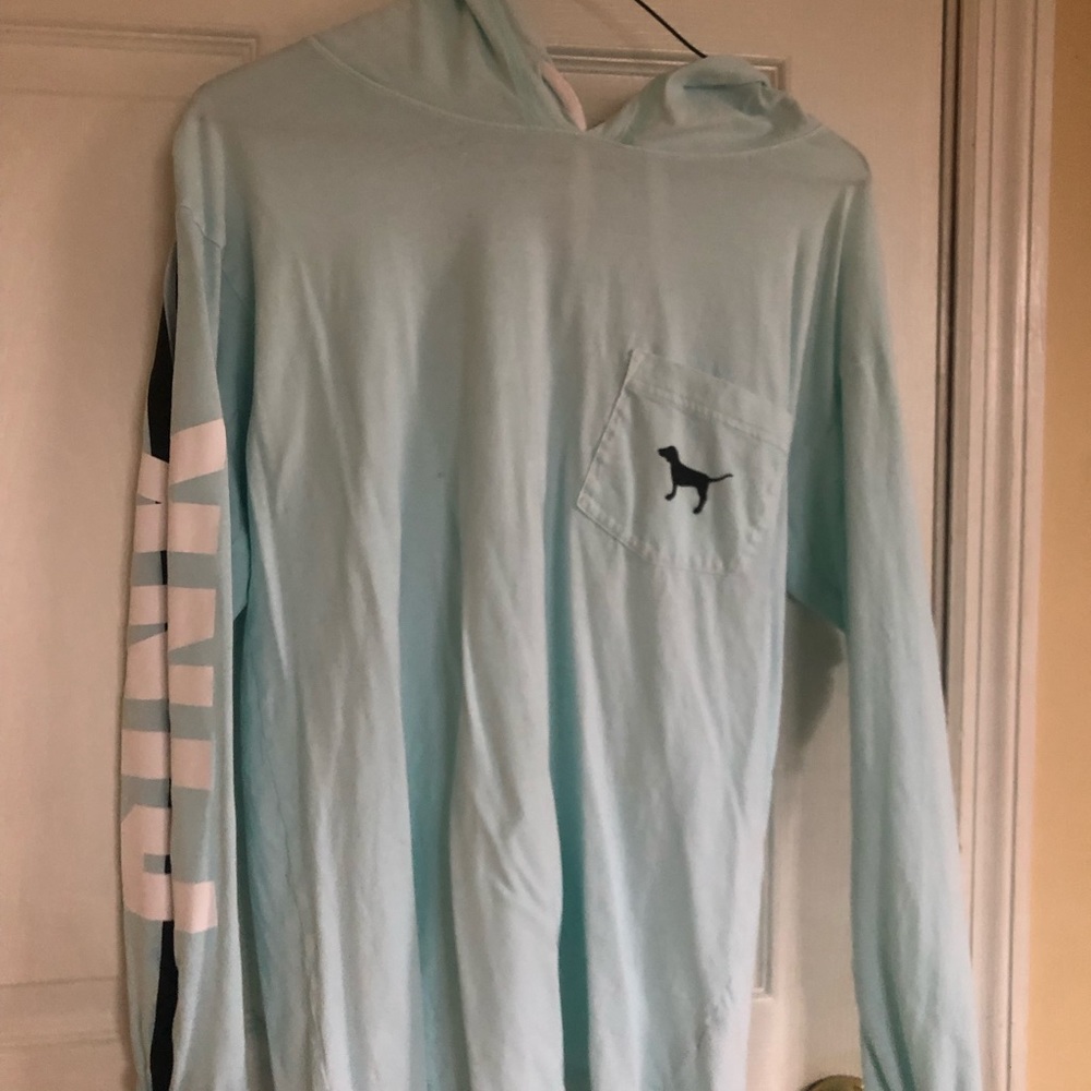 “Victoria’s Secret Pink” lightweight hoodie in light blue